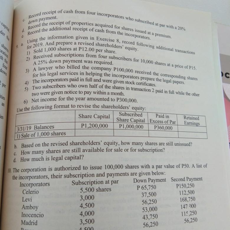 the shareholders' equity section: b. Give the total number of shares issued,