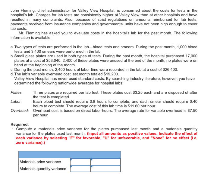 Can you please include calculations and explanations. John Fleming, chief administrator for