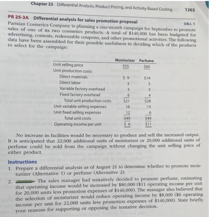  Chapter 25 Differential Analysis, Product Pricing, and Activity-Based Costing 1263 PR