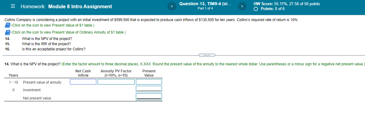  = Homework: Module 8 Intro Assignment Question 13, TIM9-4 (si... Part