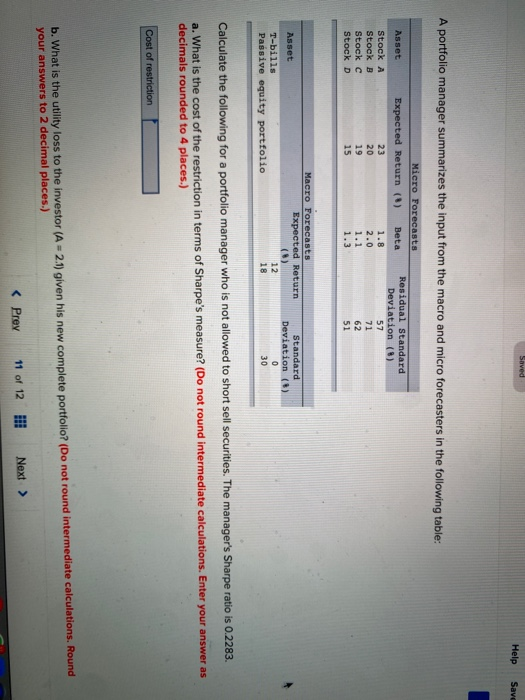  Saved Help Save A portfolio manager summarizes the input from the