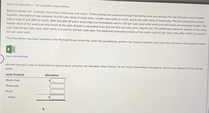  Joint cost allocation - net realizable value method Nature's Garden Inc.