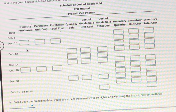 data for prepaid cell phones for December are as follows: Inventory Purchases