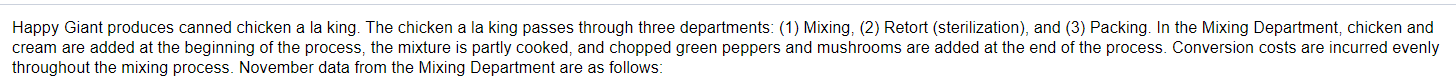 in process inventory Costs added during November: Beginning work in process inventory
