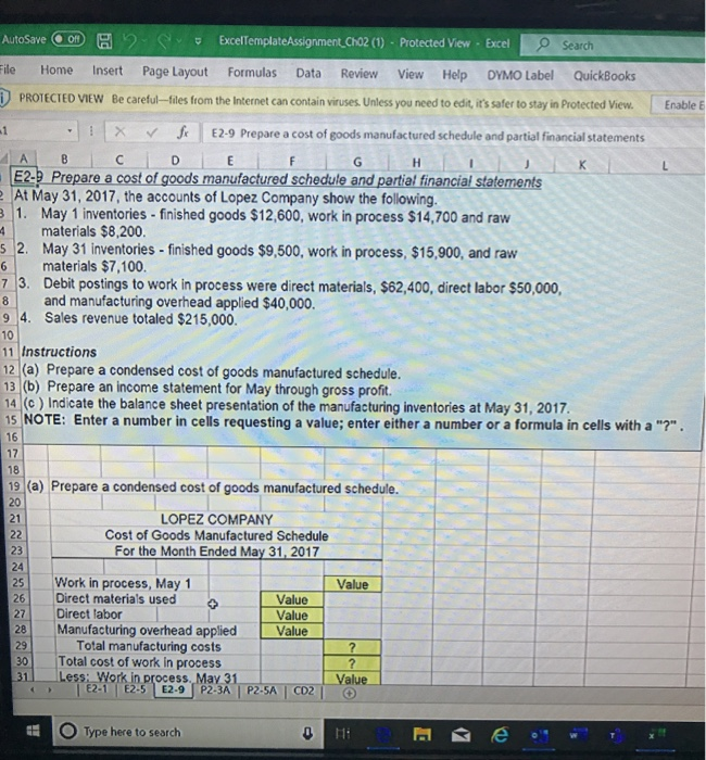  AutoSave OB A S ExcelTemplateAssignment.ChO2 (1) Protected View - Excel Search