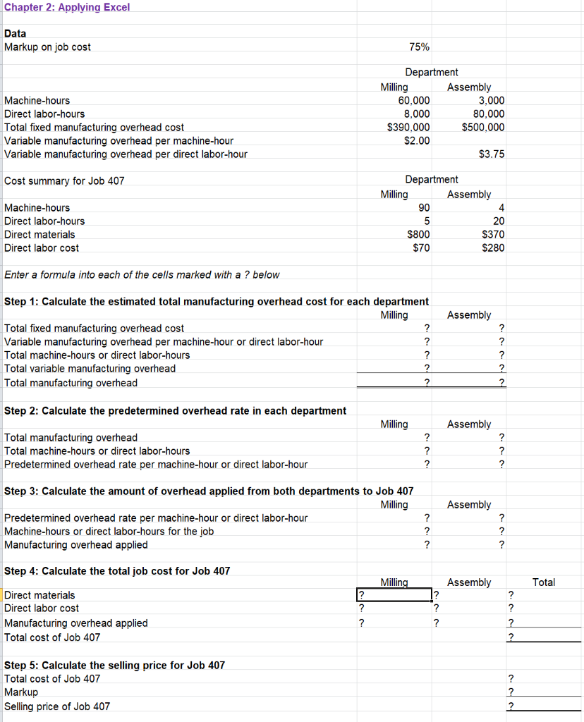  Chapter 2: Applying Excel Data Markup on job cost 75% Machine-hours