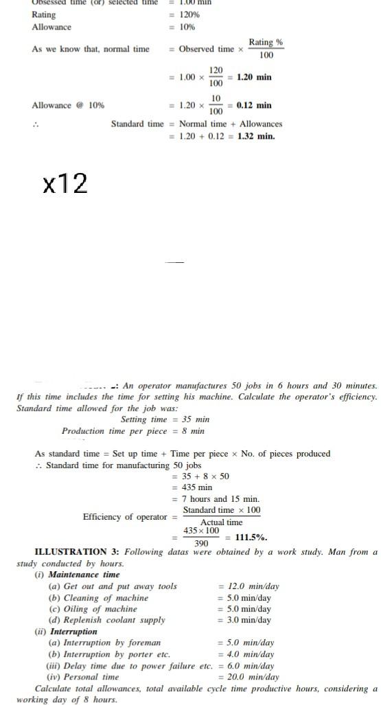 Obsessed time (or) selected time Rating Allowance = 120% = 10%