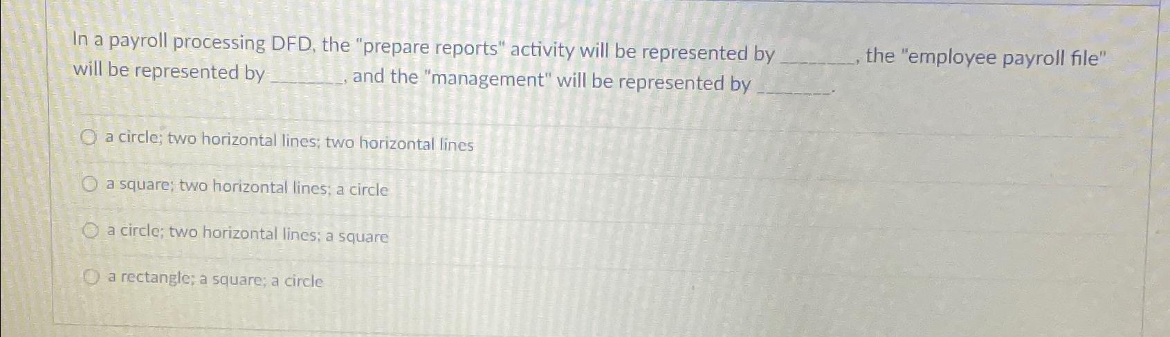 In a payroll processing DFD, the "prepare reports" activity will be represented