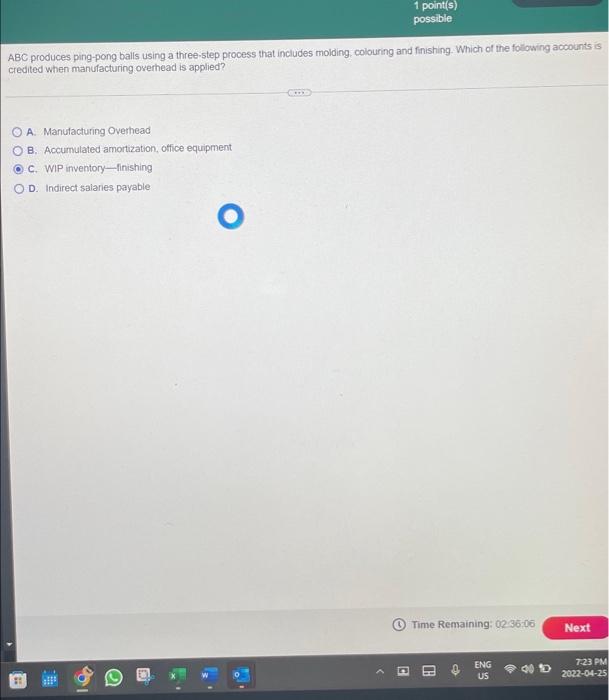  1 points possible ABC produces ping-pong balls using a three-step process