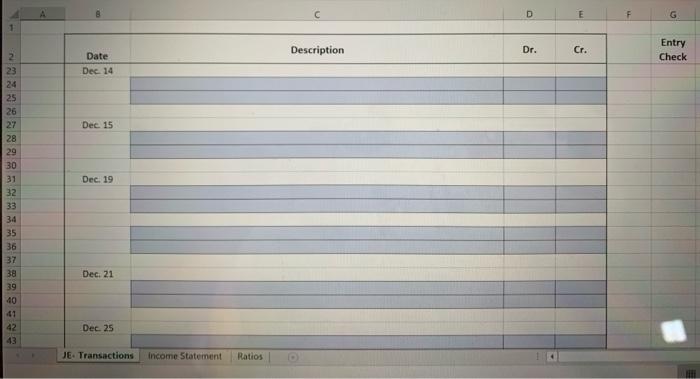 excel tab of the template Complete the Income Statement for December- located