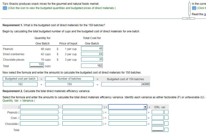 Specifically needing help with Requirement #2: Calculate the total direct materials