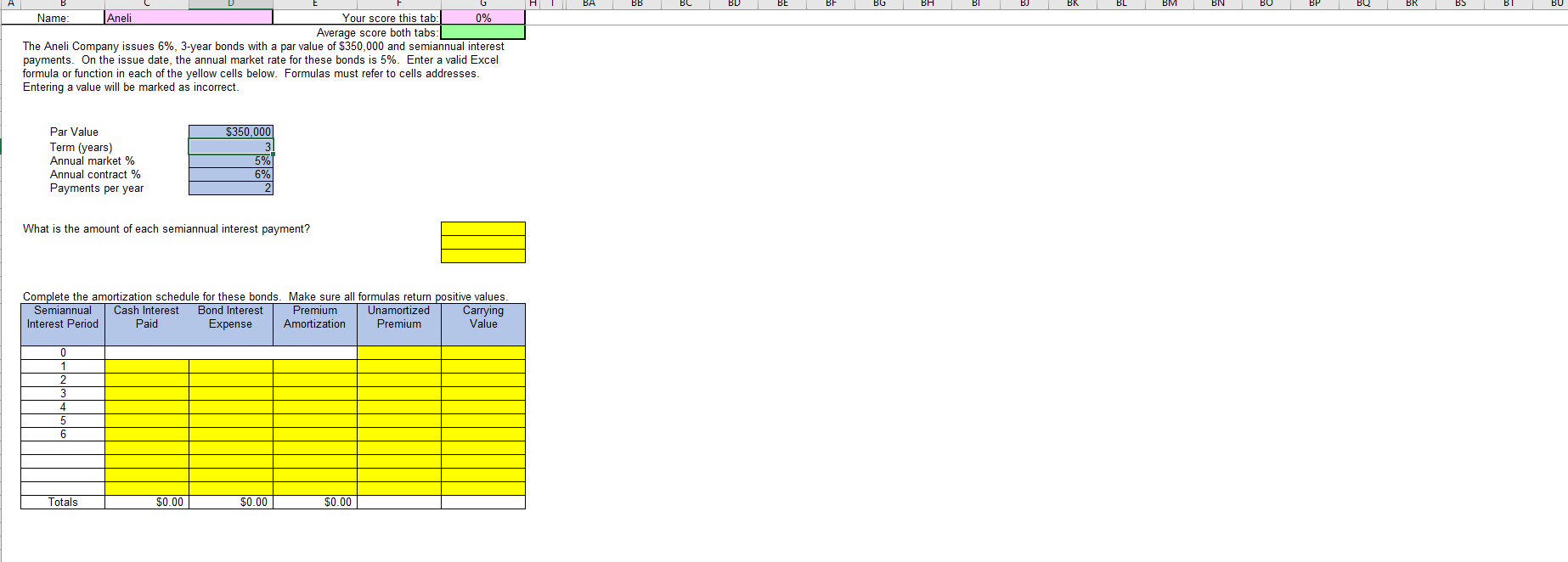 I need excel formulas to learn how to solve. Name Aneli Your