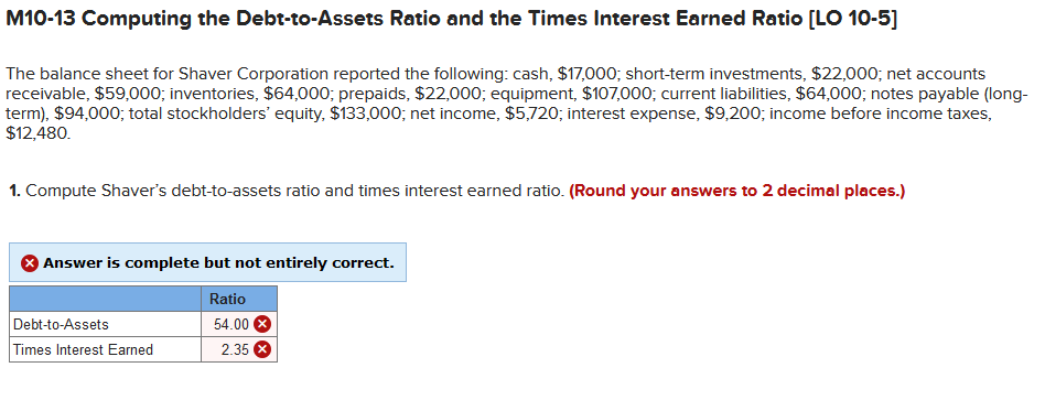  Where did I go wrong? M10-13 Computing the Debt-to-Assets Ratio and