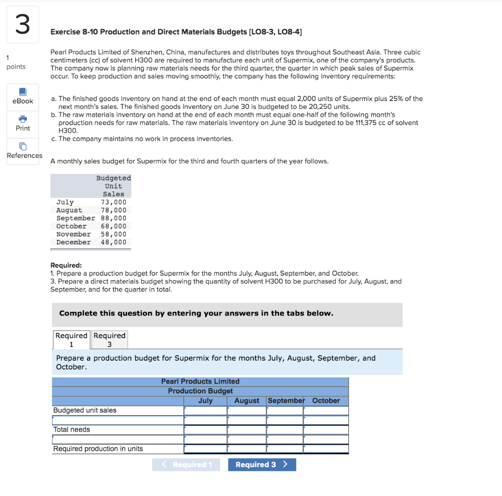  Exercise 8-10 Production and Direct Materials Budgets (LO8-3, LO8-4) points Pearl