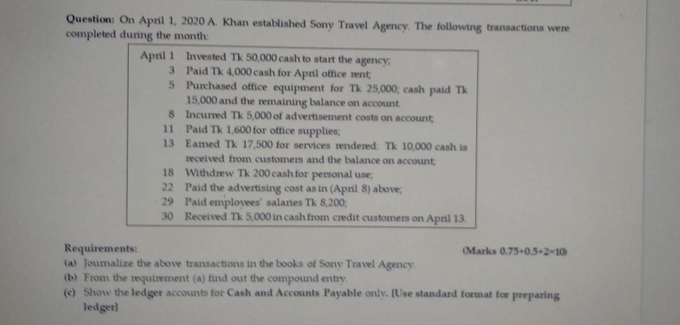 solve this question asap Question: On April 1, 2020 A Khan