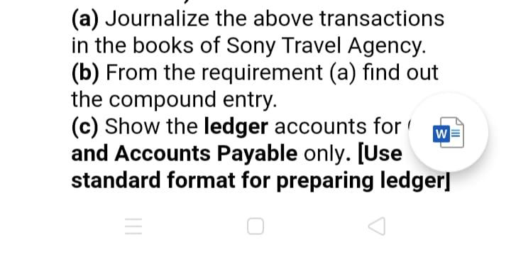 established Sony Travel Agency. The following transactions were completed during the month: