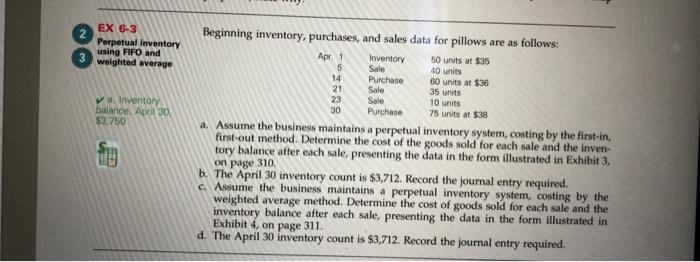  2 EX 6-3 Perpetual Inventory using FIFO and weighted average 3