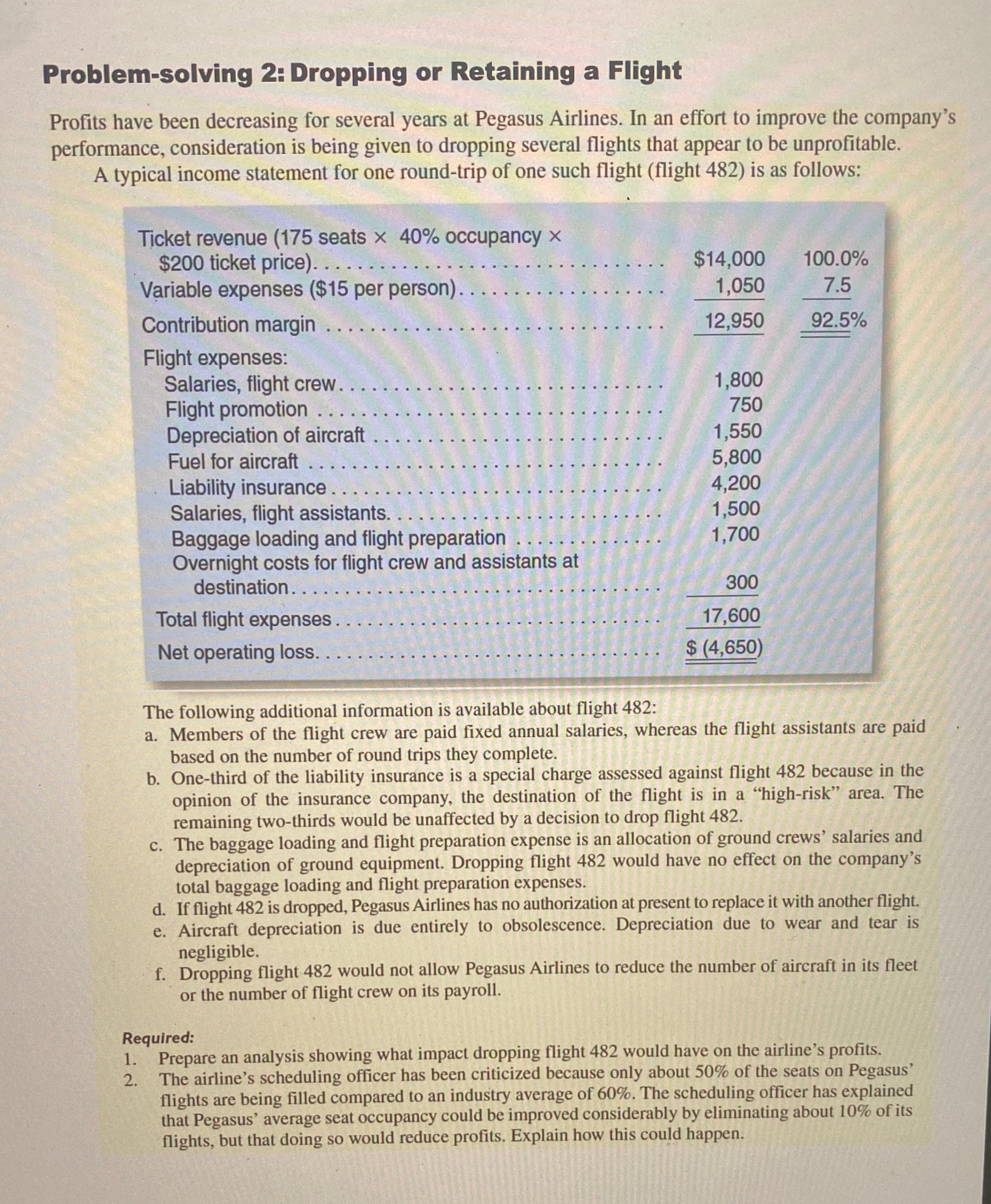  Problem-solving 2: Dropping or Retaining a Flight Profits have been decreasing