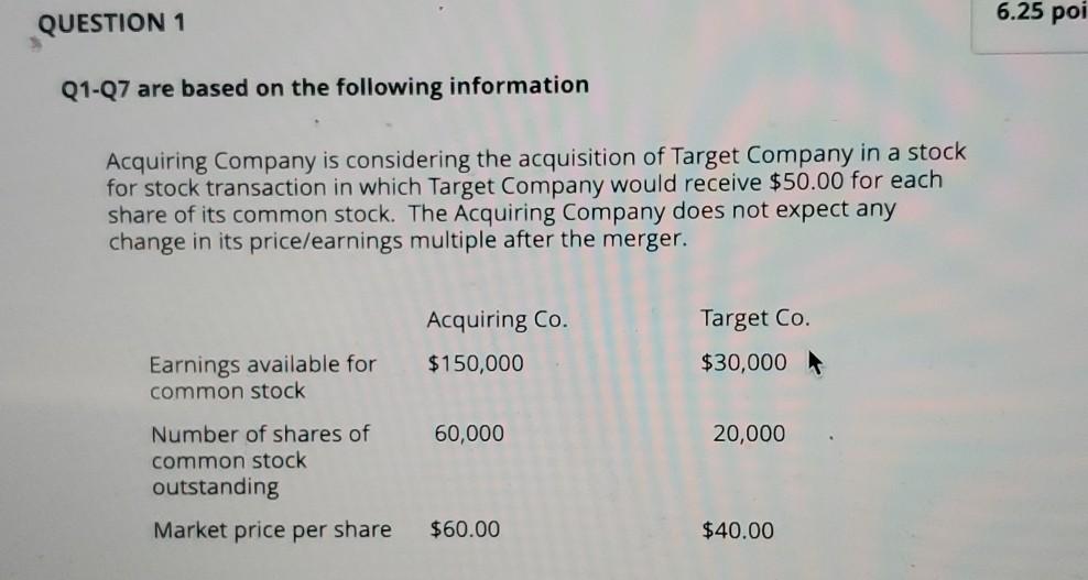  please explain 6.25 poi QUESTION 1 Q1-Q7 are based on the