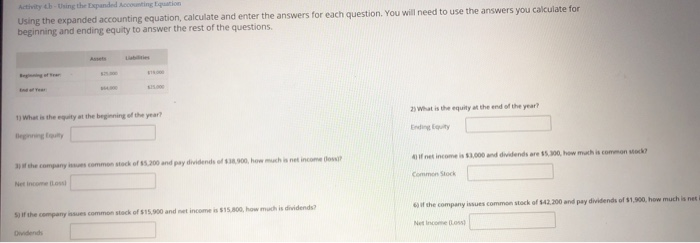  Activity th - Using the expanded Accounting Equation Using the expanded