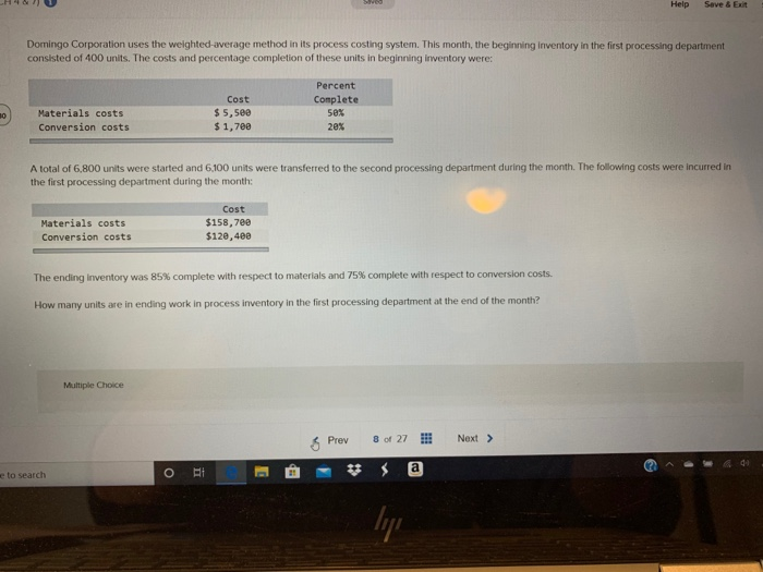  Help Seve Domingo Corporation uses the weighted average method in its