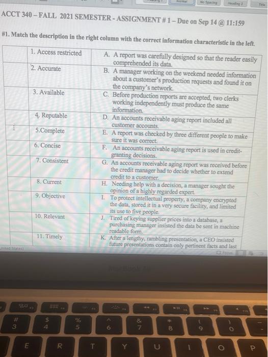  ACCT 340 - FALL 2021 SEMESTER-ASSIGNMENT #1 - Due on Sep
