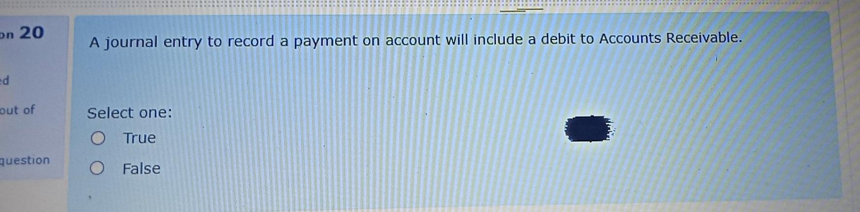 En 20 A journal entry to record a payment on account