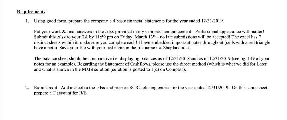 the year ended 12/31/2019. finish the requirements and the information is complete!