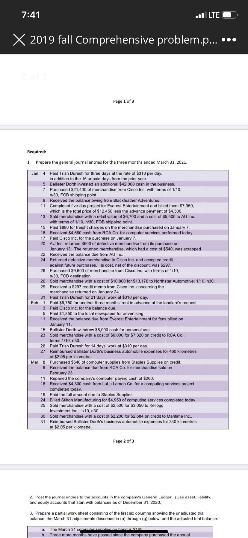 please and thank you 7:41 LTE 2019 fall Comprehensive problem.p... Part 1