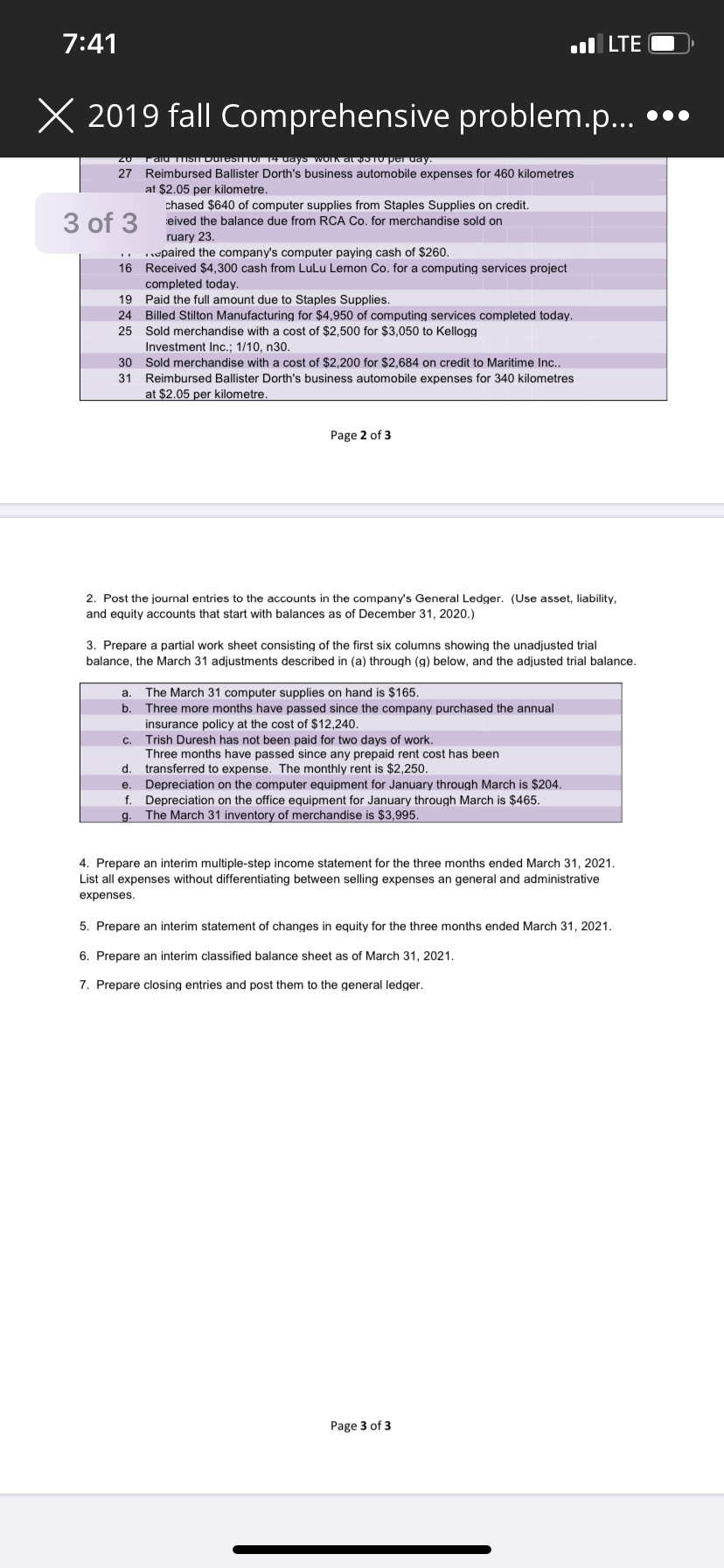 BUS 200 Comprehensive Problem Fall 2019 Part 1 70% of total Comprehensive