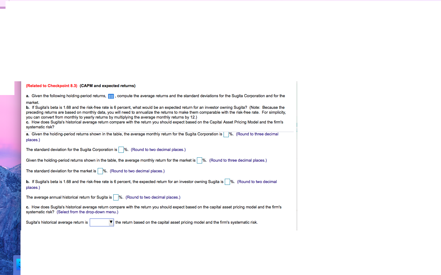 and the standard deviations for the Sugita Corporation and for the market.