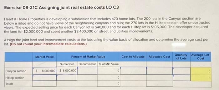 please answer and show calculations Exercise 09-210 Assigning joint real estate costs