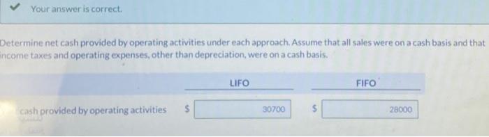  Your answer is correct. a Determine net cash provided by operating