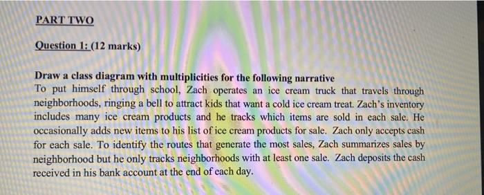  PART TWO Question 1: (12 marks) Draw a class diagram with