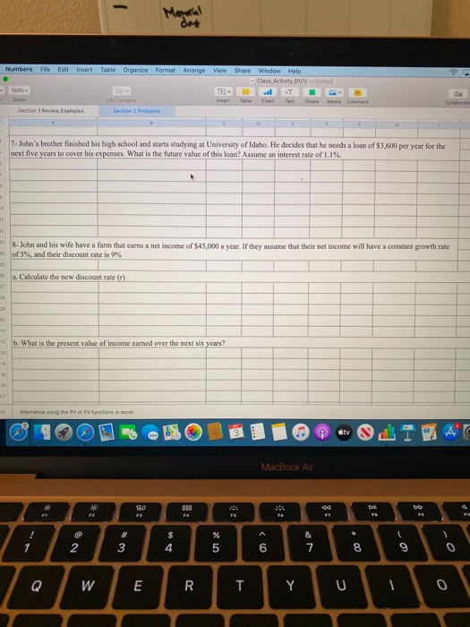  - Numbers File Edit Insert Table Organize Format Arrange View Share