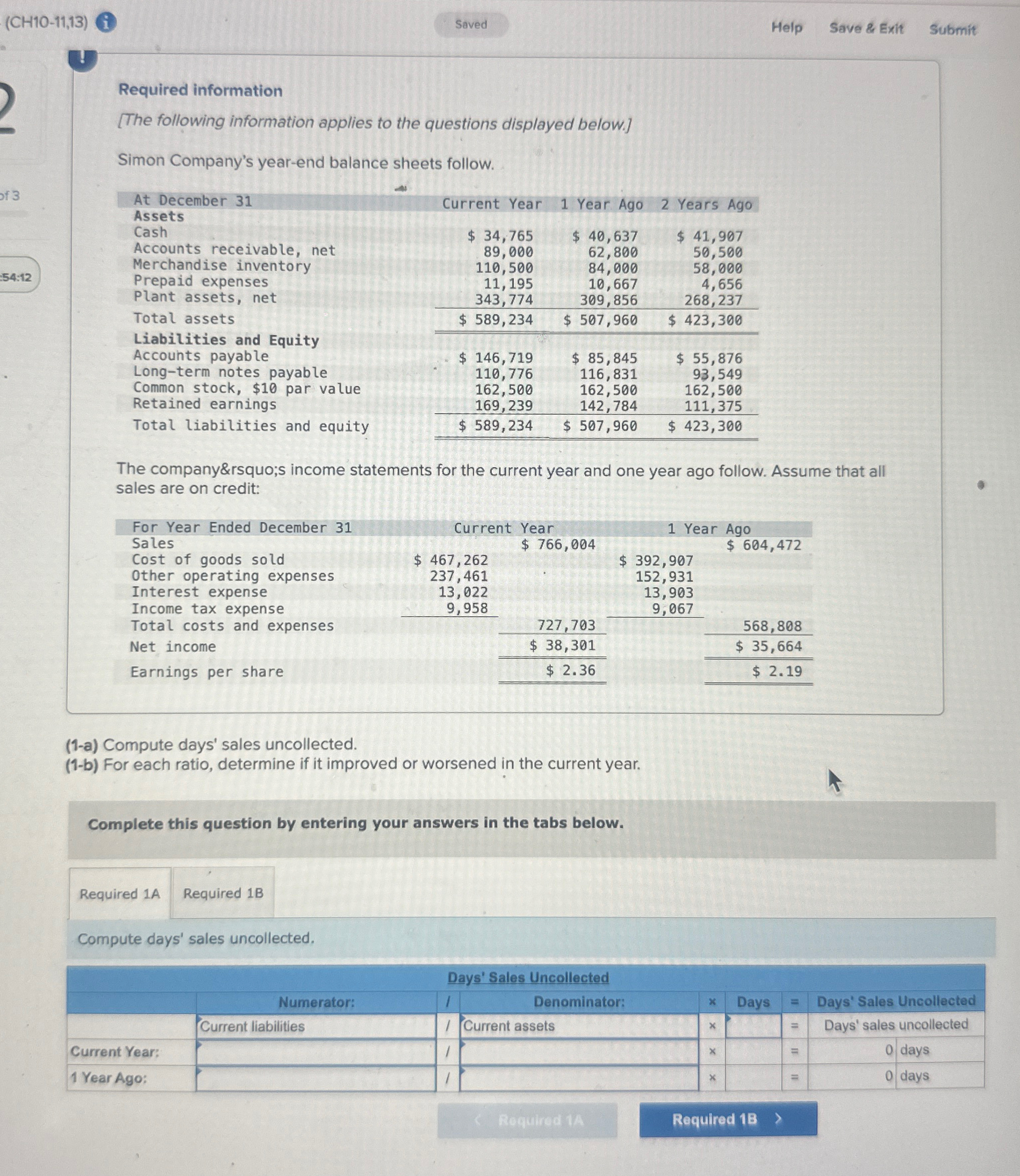  (CH10-11,13) Help Save & Exit Submit Required information [The following information