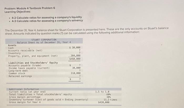  Problem: Module 4 Textbook Problem 6 Learning Objectives: . 4-2 Calculate