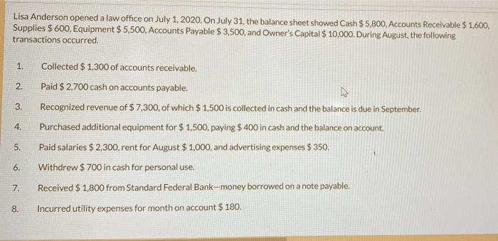 equity first.) LISA ANDERSON, ATTORNEY AT LAW Owner's Equity Statement For the