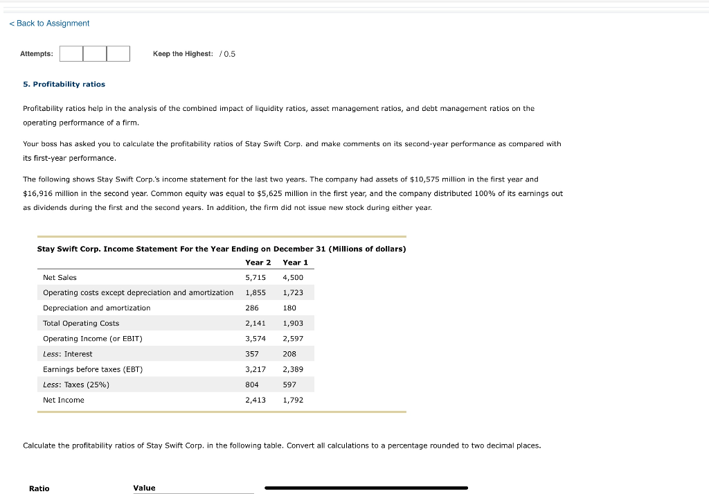 < Back to Assignment Attempts: Keep the Highest: / 0.5 5. Profitability