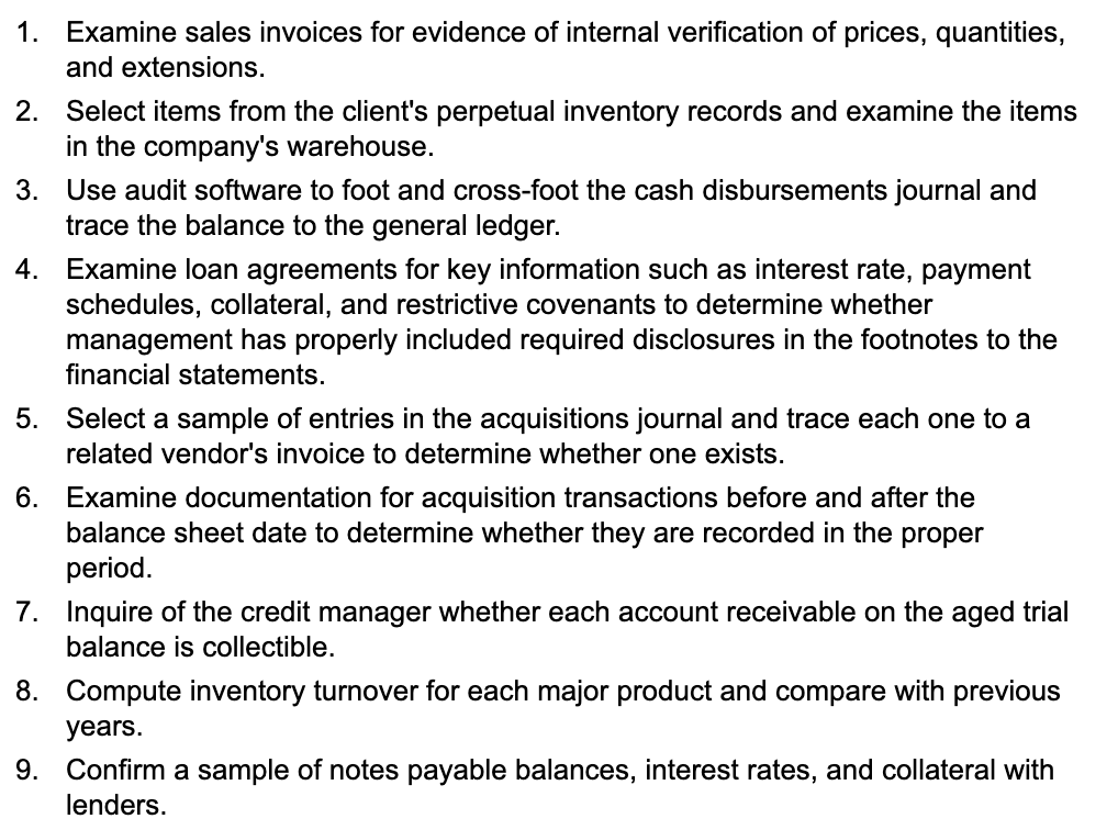 different transaction cycles: (Click the icon to view the audit procedures.) Read