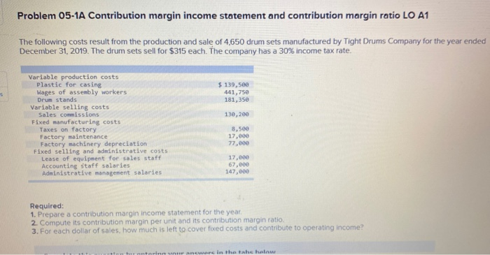  Not sure Problem 05-1A Contribution margin income statement and contribution margin