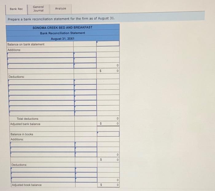 to adjust the cash balance. LO 9-5, 9-6 On August 31, 20x1,