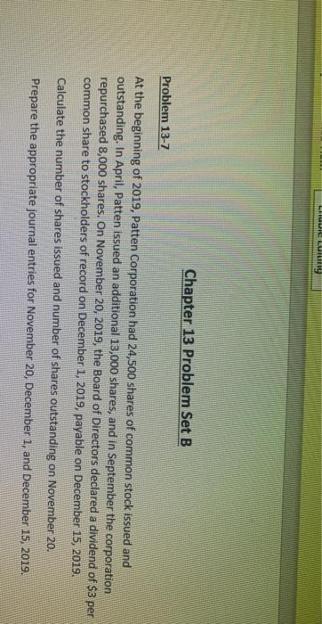  LLIUR LUIR Chapter 13 Problem Set B Problem 13-7 At the