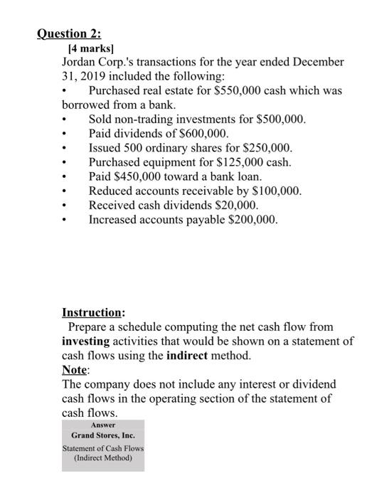  Question 2: 14 marks Jordan Corp.'s transactions for the year ended