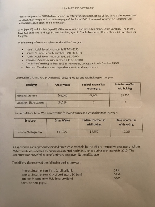 Complete Form 1040, Schedule 1, Schedule A, and Schedule B Tax Return