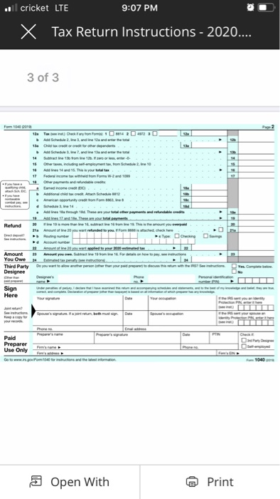front page of the Form 1040. If required information is missing, use