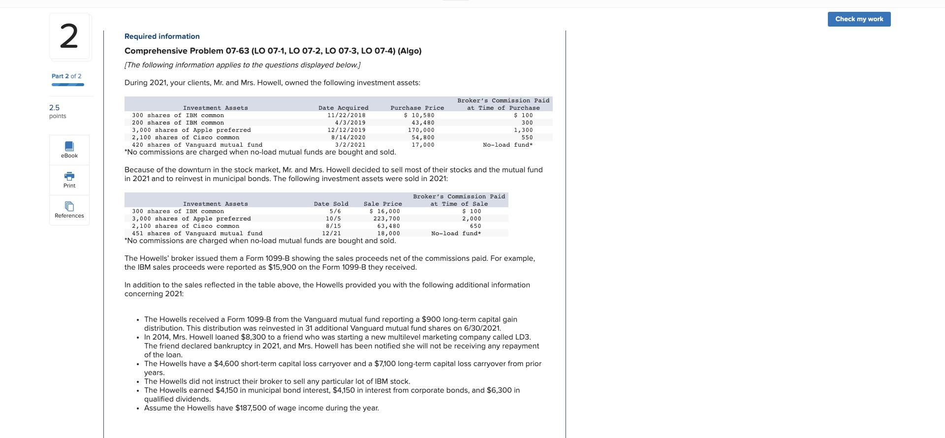  Check my work 2 Required information Comprehensive Problem 07-63 (LO 07-1,