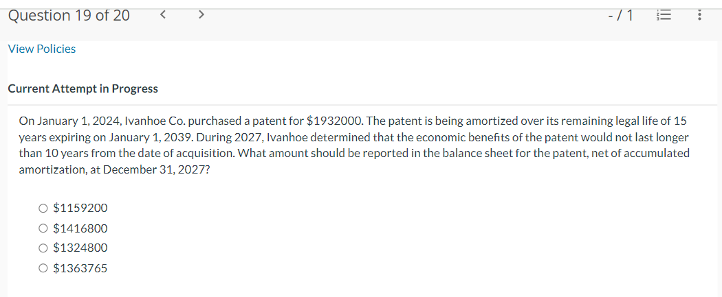  Current Attempt in Progress On January 1,2024, Ivanhoe Co. purchased a