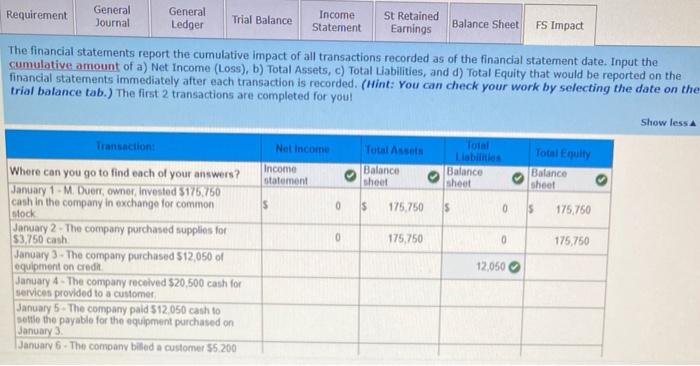 Earnings FS Impact General Journal Tab - For each transaction, prepare the
