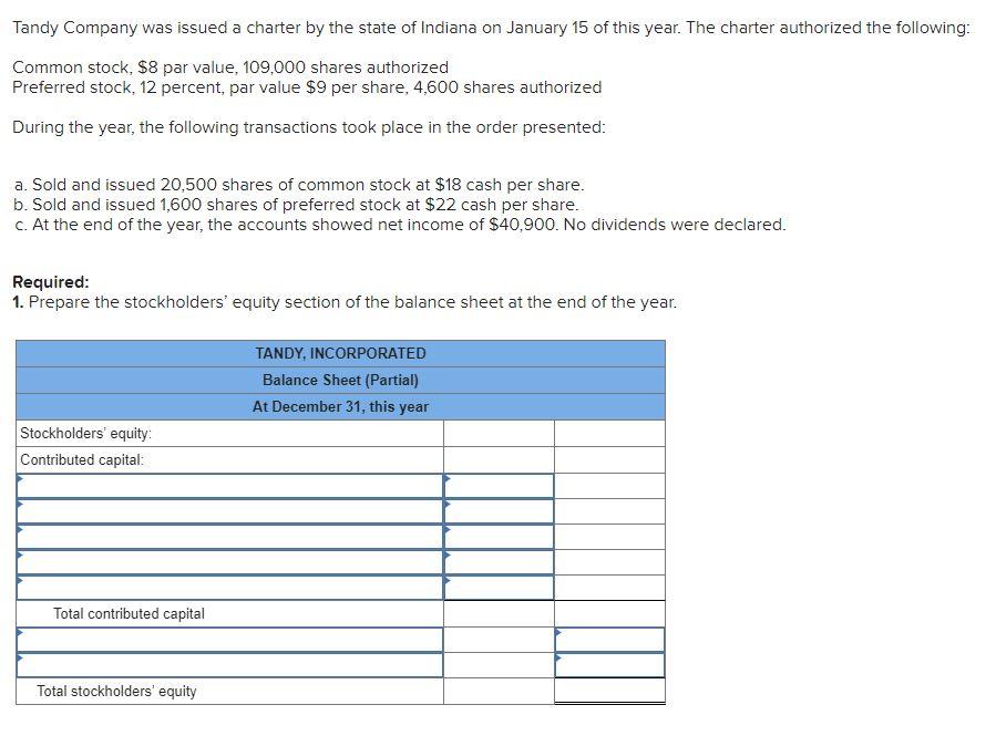  pls answer the whole question and show work ty Tandy Company